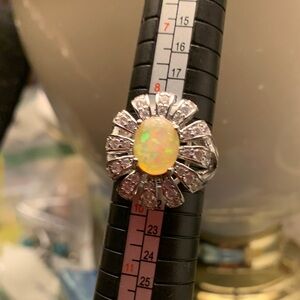 Elegant White Sterling Silver 925 Opal Ring size 9
